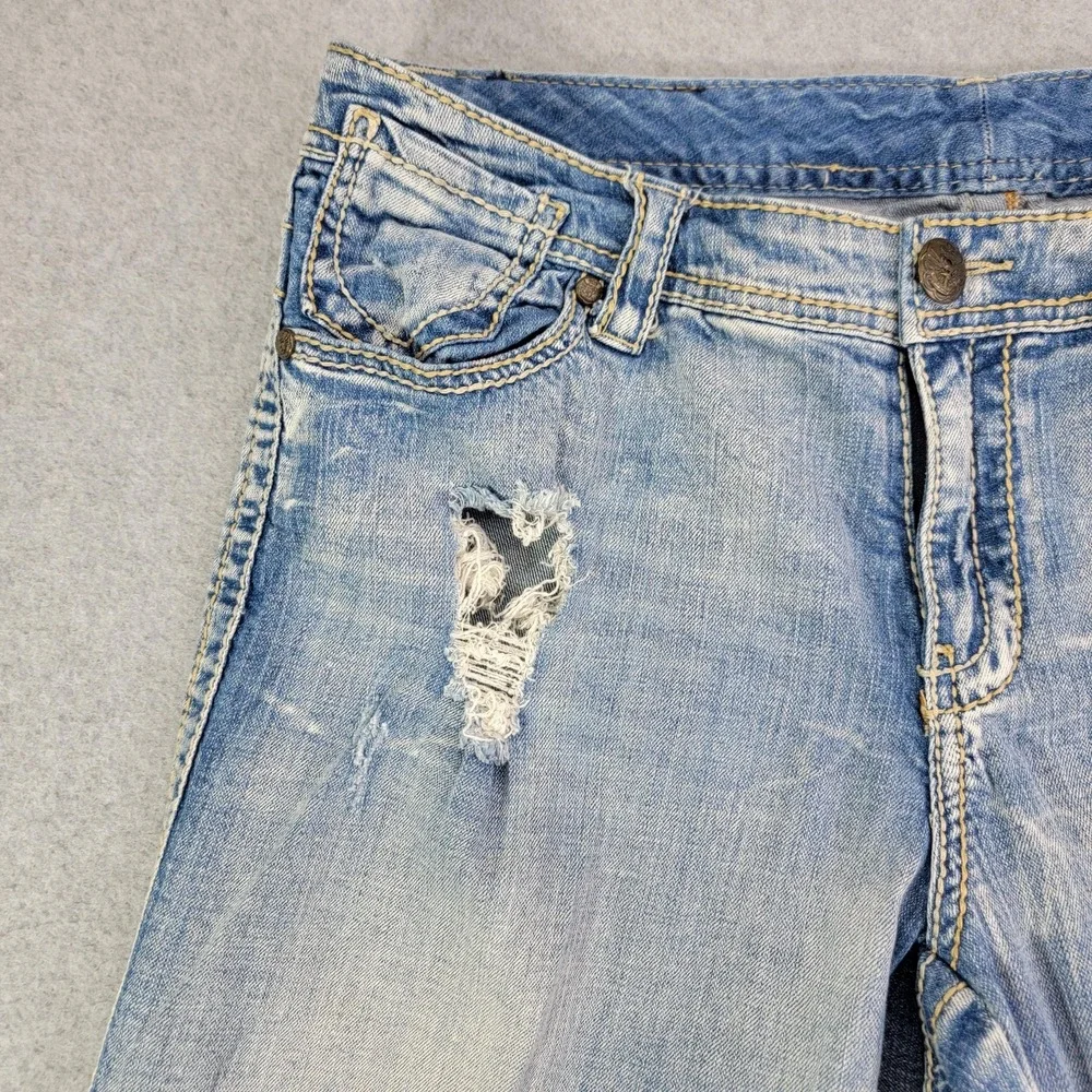 Seven7 Shorts Womens 16 Blue Denim Bermuda Distressed Embellished Rhinestone